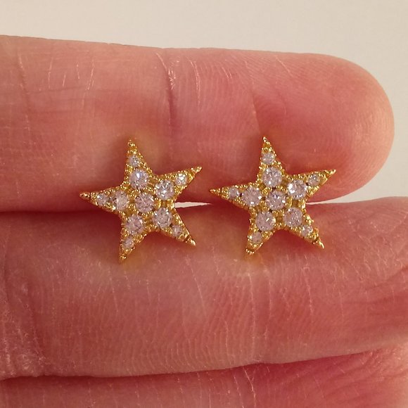 18K Yellow Gold Plated Star Shape Diamond Zircon Stud Earrings Party Gift 12mm - Picture 5 of 6